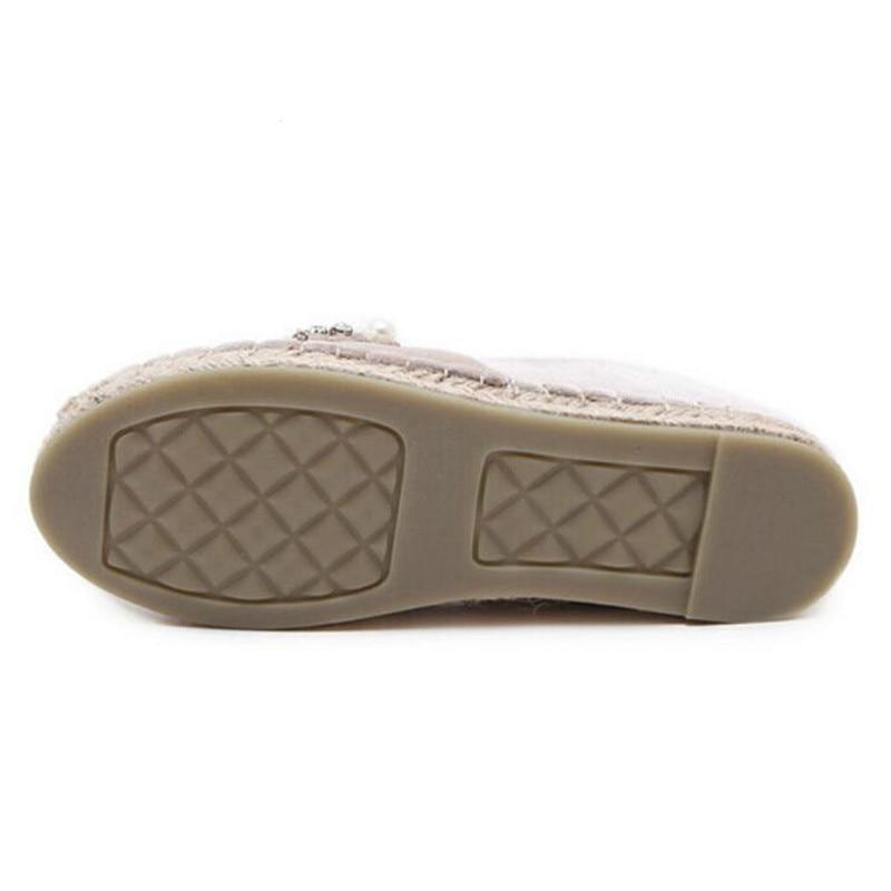 Women Loafer Round Toe Espadrilles Pearl Comfortable Hemp Bottom Women Shoes