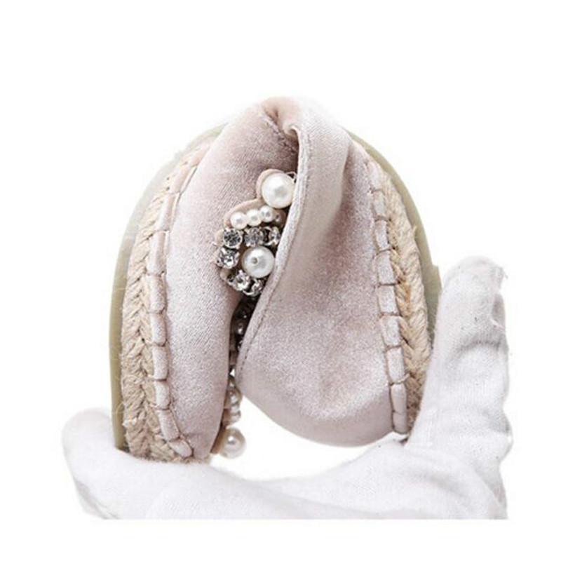 Women Loafer Round Toe Espadrilles Pearl Comfortable Hemp Bottom Women Shoes