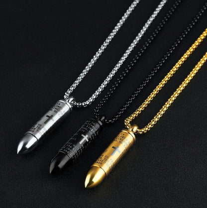 Lords Prayer Bullet Stainless Steel Cross Pendant Necklace Ashes Urn