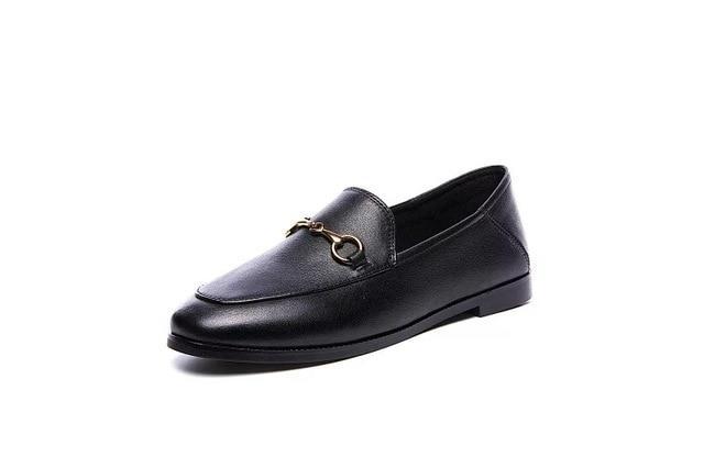 Flats Basic Shoes Women Loafers Cow Leather Metal Decoration