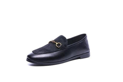 Flats Basic Shoes Women Loafers Cow Leather Metal Decoration