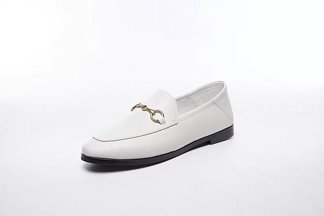 Flats Basic Shoes Women Loafers Cow Leather Metal Decoration
