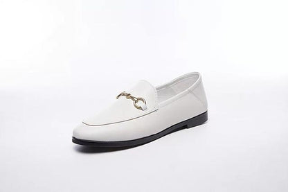 Flats Basic Shoes Women Loafers Cow Leather Metal Decoration