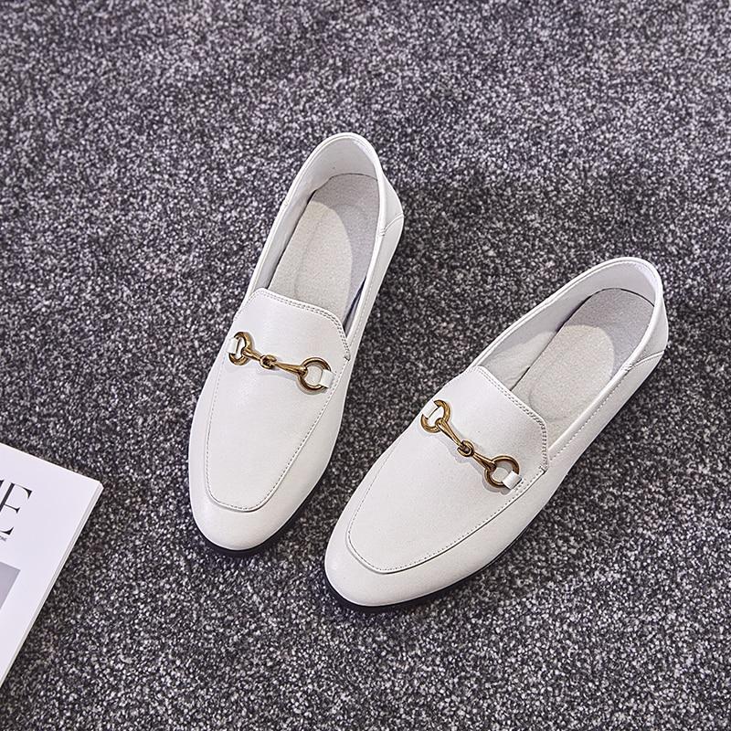 Flats Basic Shoes Women Loafers Cow Leather Metal Decoration