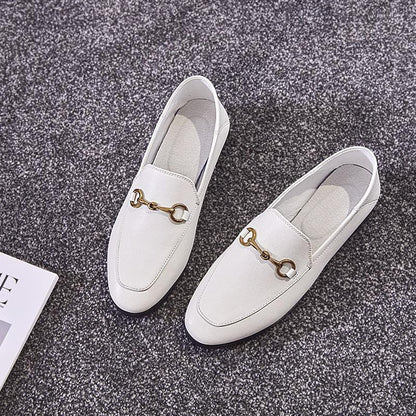 Flats Basic Shoes Women Loafers Cow Leather Metal Decoration