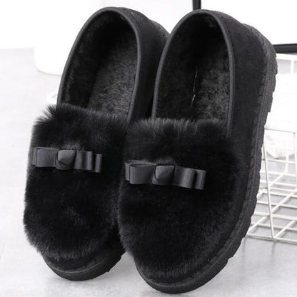 Fur Sneakers Flat Heel Slip on Round Toe Comfort Platform Flats Snow Shoes