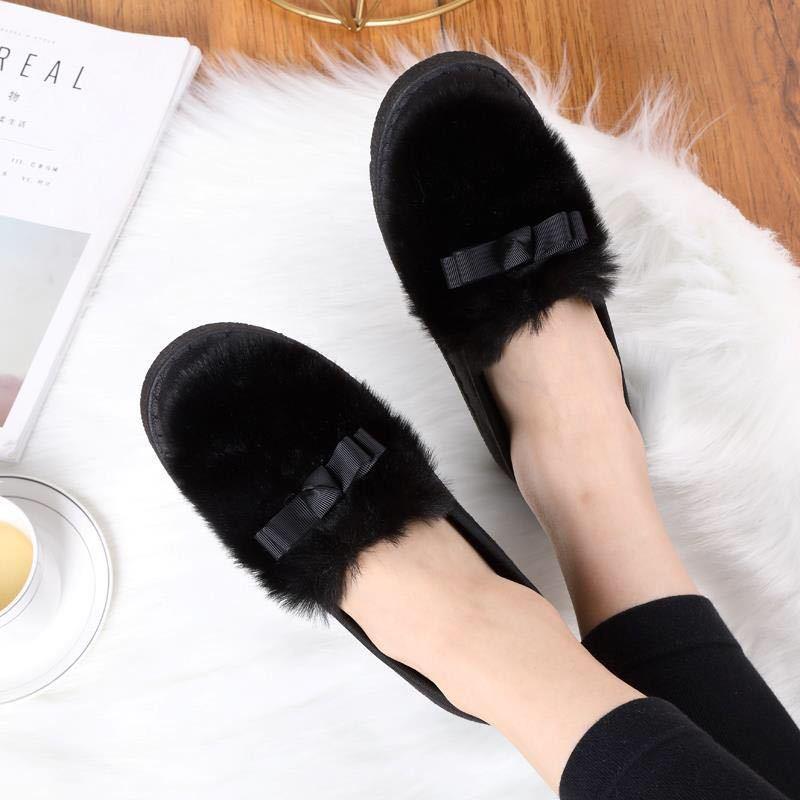 Fur Sneakers Flat Heel Slip on Round Toe Comfort Platform Flats Snow Shoes