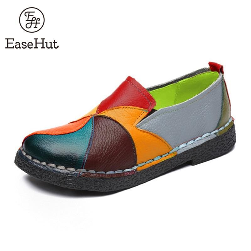 Women  Vintage Genuine Leather Splicing Loafers