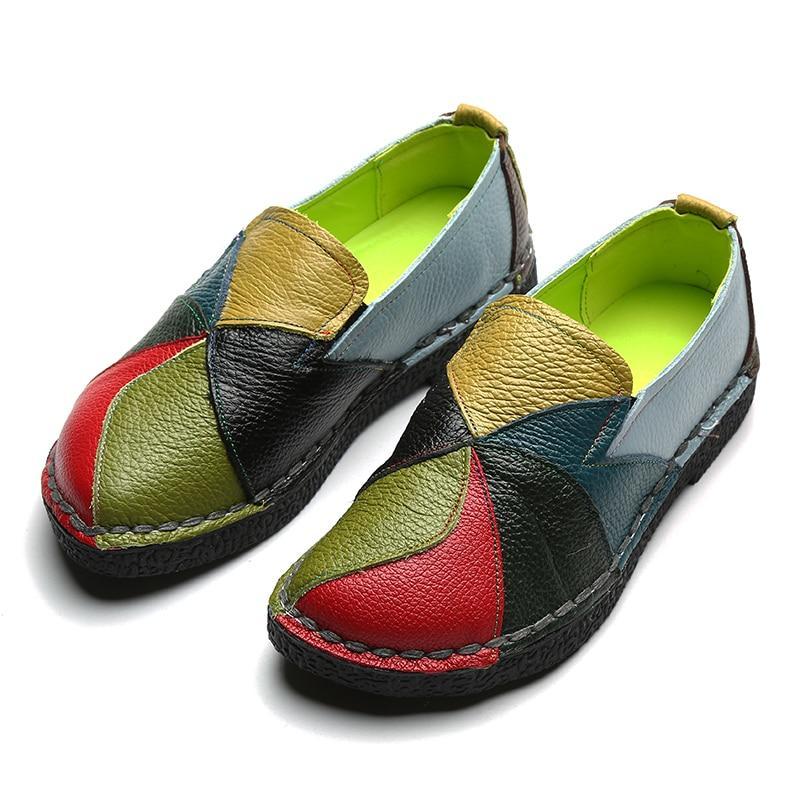 Women  Vintage Genuine Leather Splicing Loafers