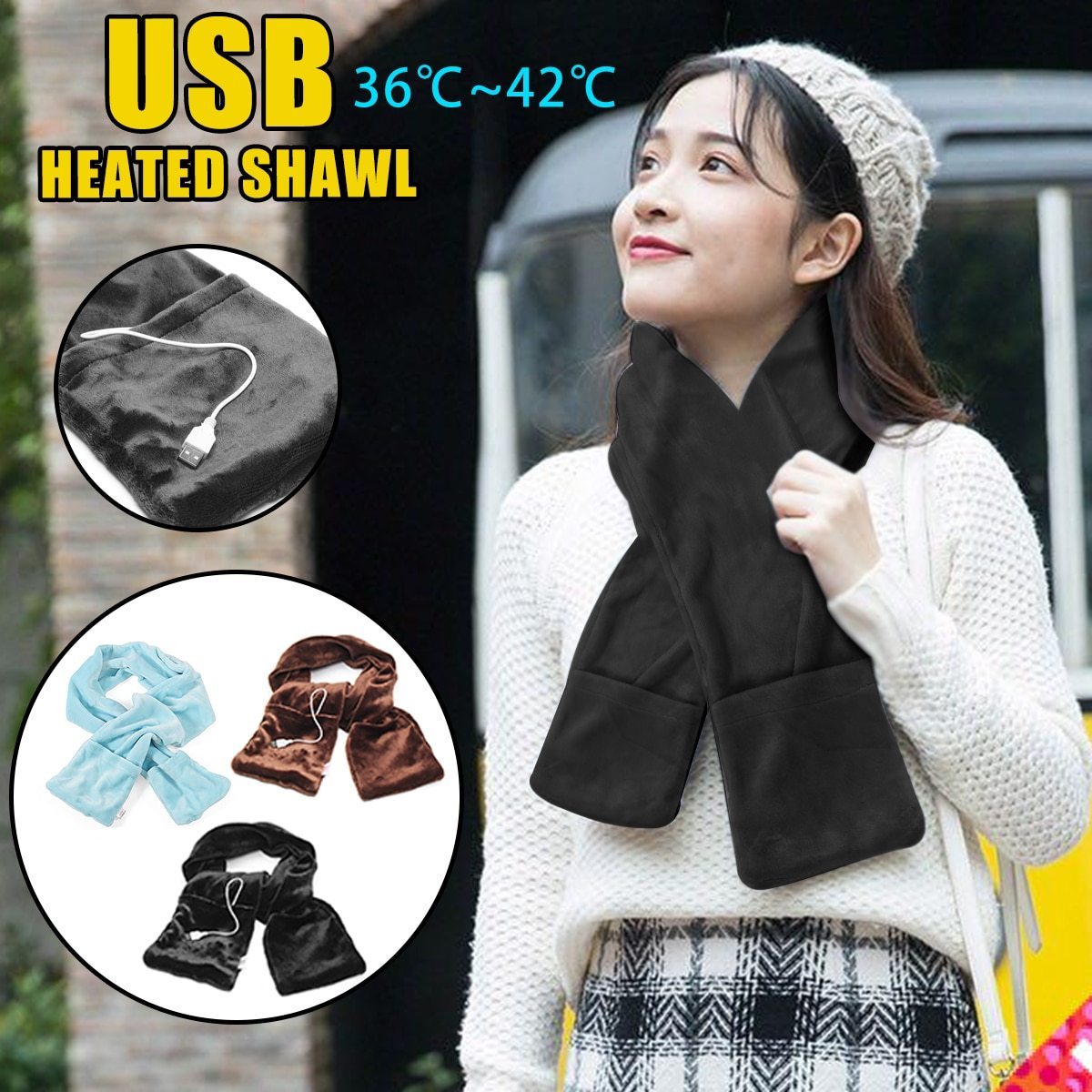 Electric Heated Scarf Shawl Mobile Heating Winter Warming Outdoor