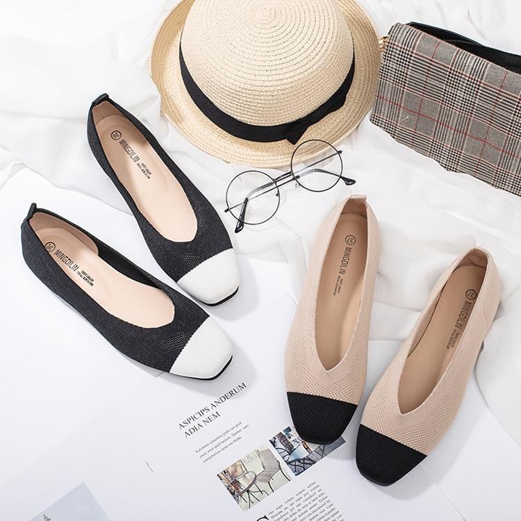 Fashion Ladies Shoes  Falt Shoes Woman Knitting High Quality Black Breathable Women Loafers