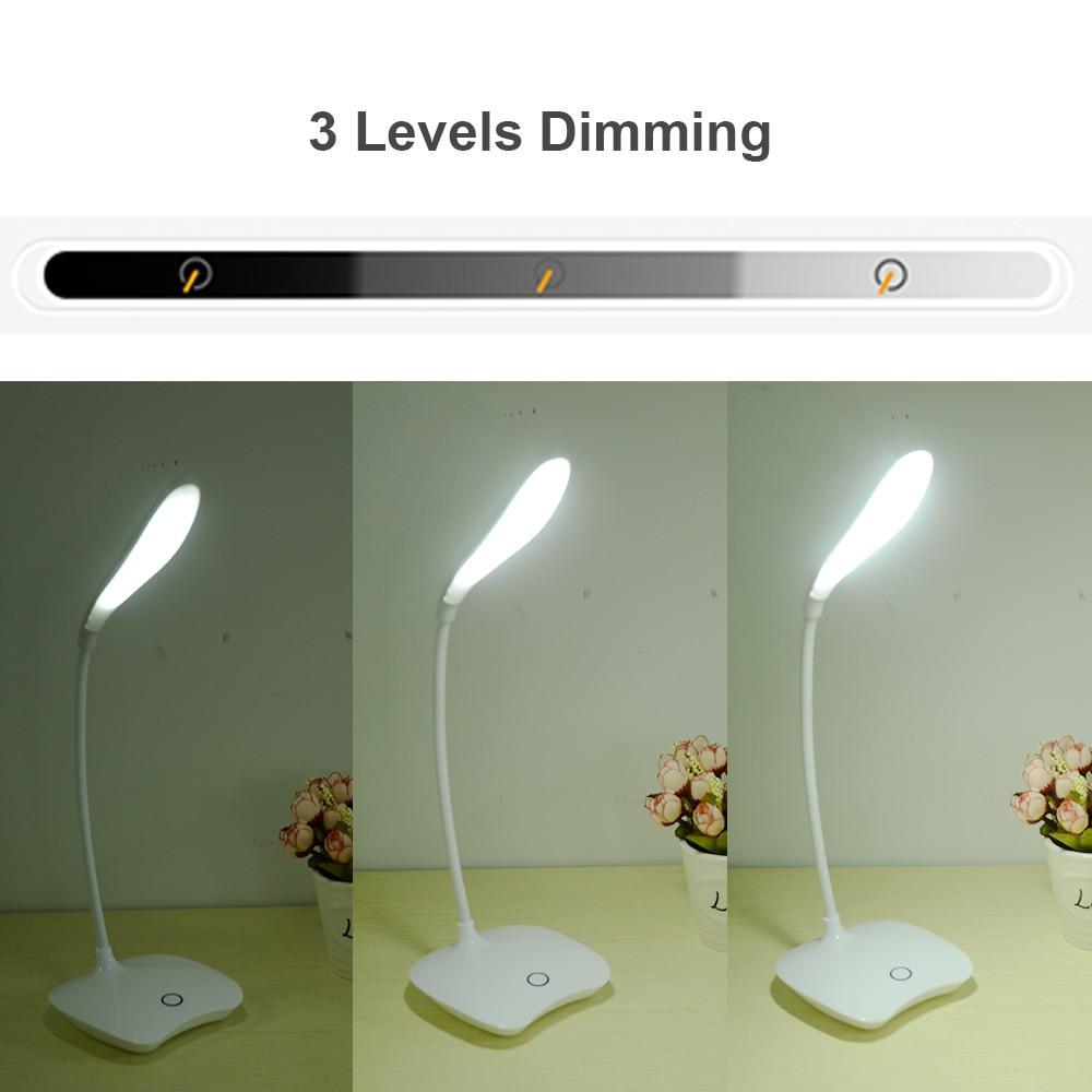 Flexible 14 LED Stand Desk Lamp Modern Touch Switch 3 Modes Dimmer USB Rechargeable Reading Study Light Table Lamp for Bedroom