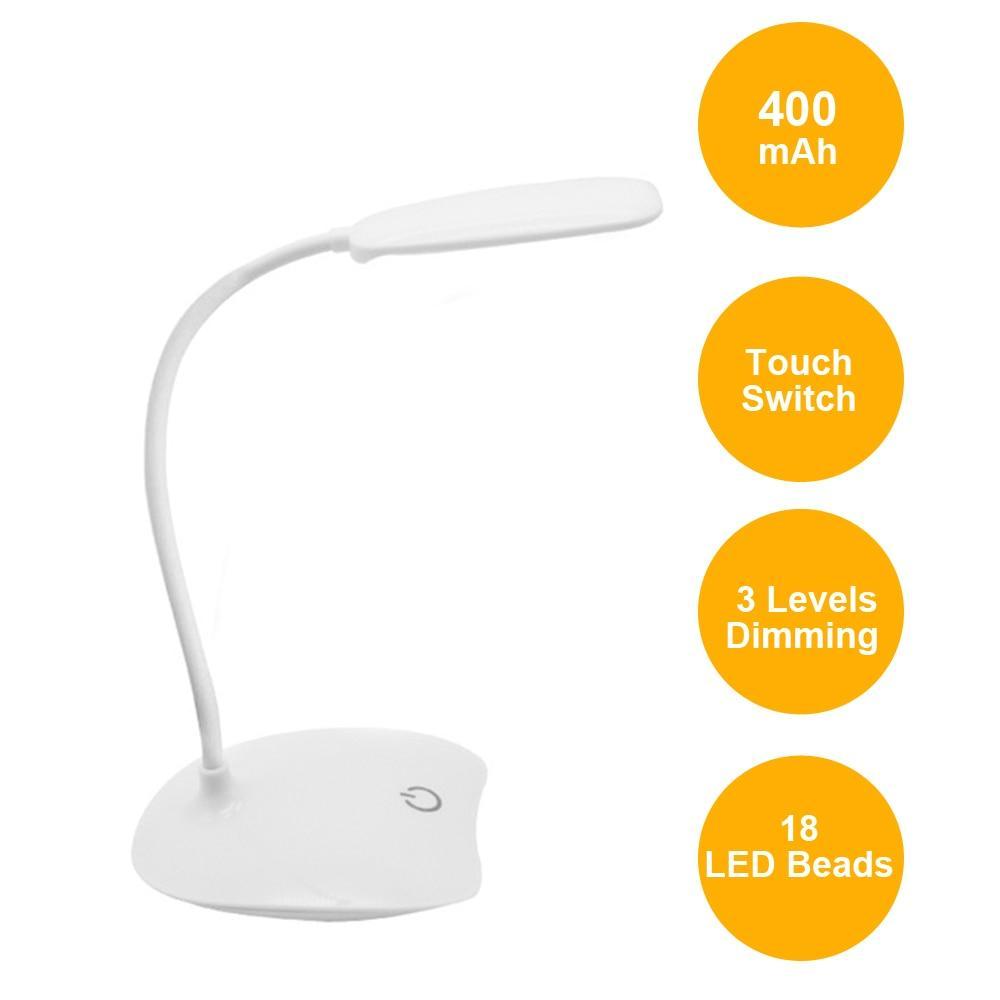 Flexible 14 LED Stand Desk Lamp Modern Touch Switch 3 Modes Dimmer USB Rechargeable Reading Study Light Table Lamp for Bedroom