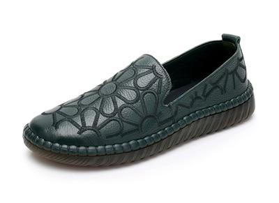 Casual Genuine Leather Flat Shoe Flower Slip On Driving Shoe