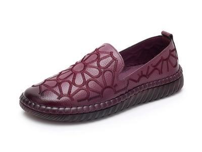 Casual Genuine Leather Flat Shoe Flower Slip On Driving Shoe