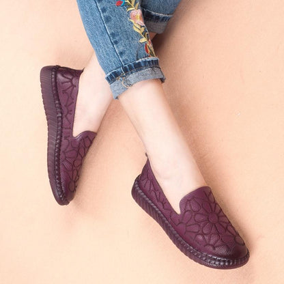 Casual Genuine Leather Flat Shoe Flower Slip On Driving Shoe