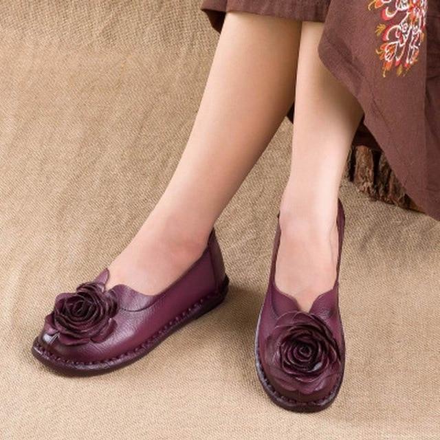 Casual Genuine Leather Flat Shoe Women Shoe Flower Slip On Driving Shoe