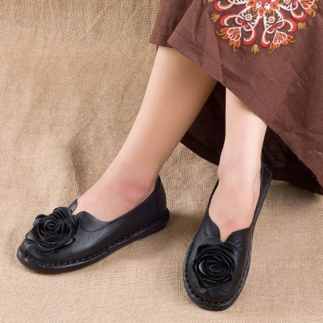 Casual Genuine Leather Flat Shoe Women Shoe Flower Slip On Driving Shoe