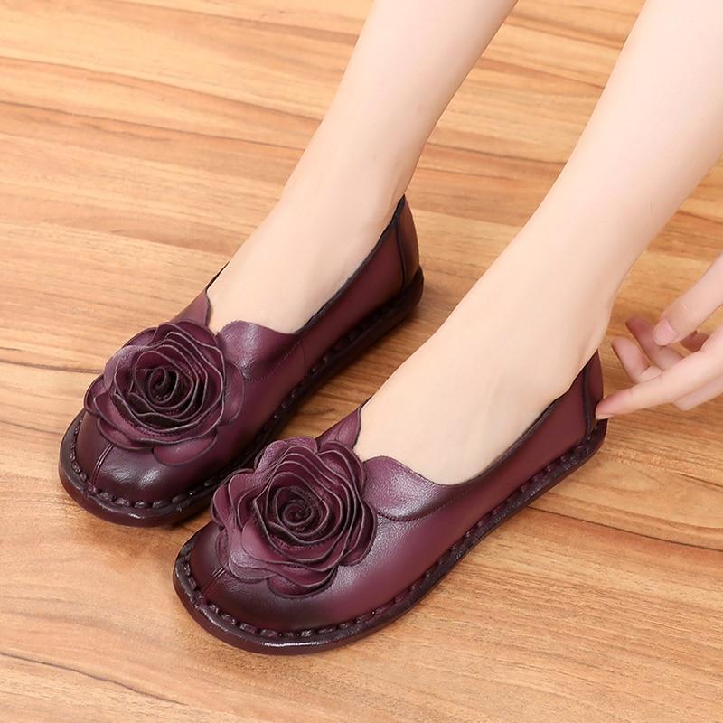 Casual Genuine Leather Flat Shoe Women Shoe Flower Slip On Driving Shoe