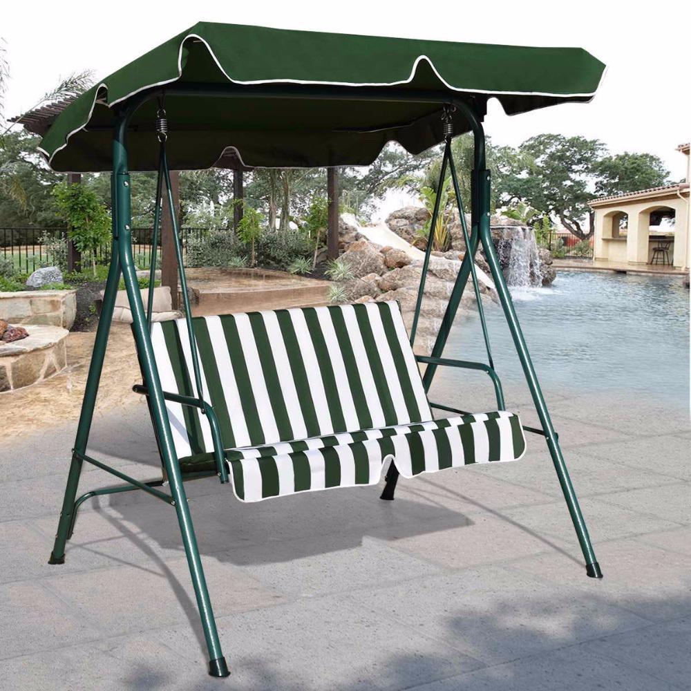 Outdoor Patio Loveseat Canopy Swing, Cushioned Steel Frame 2-person Swinging Bench
