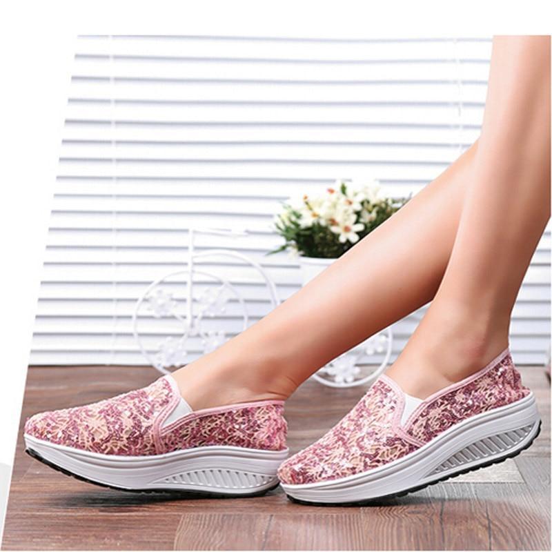 Bling Glitter Lace Loafers  Casual Platform Shoes