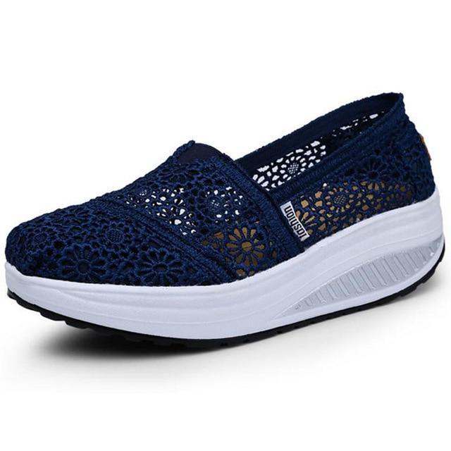 Women Loafers Soft Casual Shoes Openwork Lace Vamp Woman Creepers Slip On Flats Comfortable Women Shoes