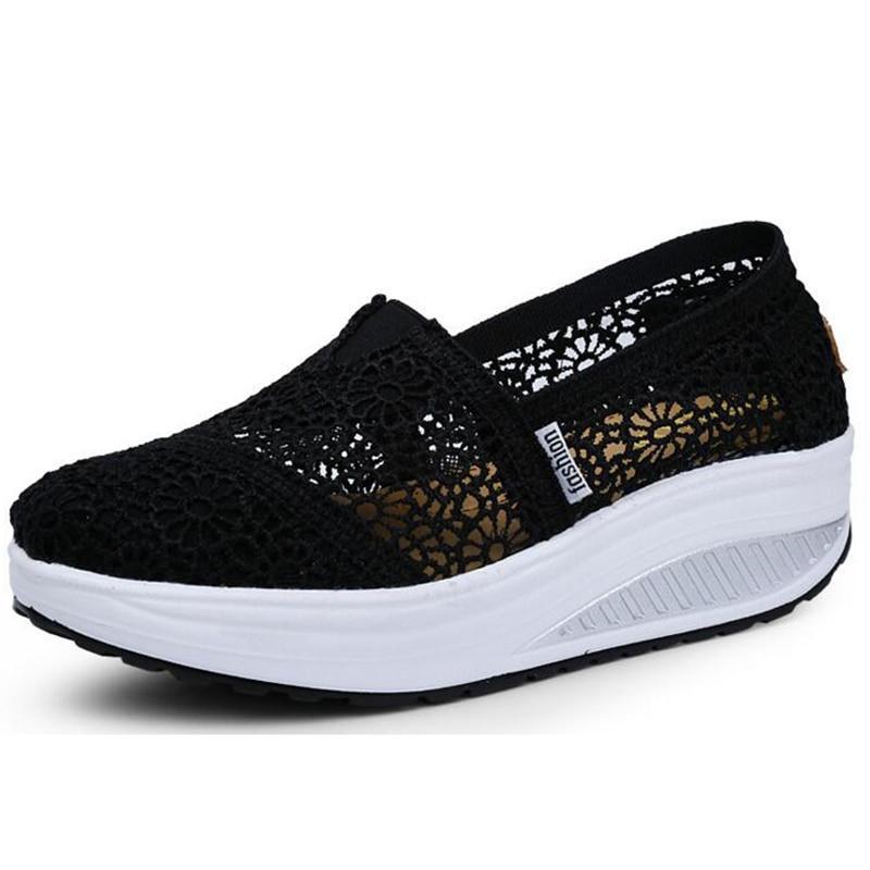 Women Loafers Soft Casual Shoes Openwork Lace Vamp Woman Creepers Slip On Flats Comfortable Women Shoes