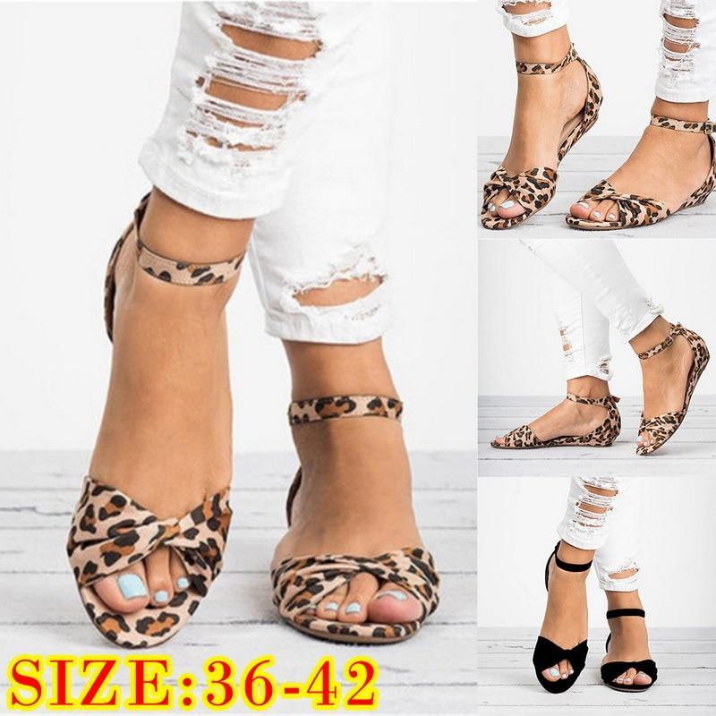 Leopard Print Flat Heel Women's Sandals