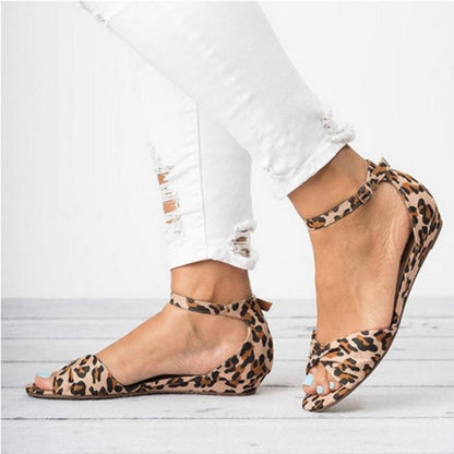 Leopard Print Flat Heel Women's Sandals