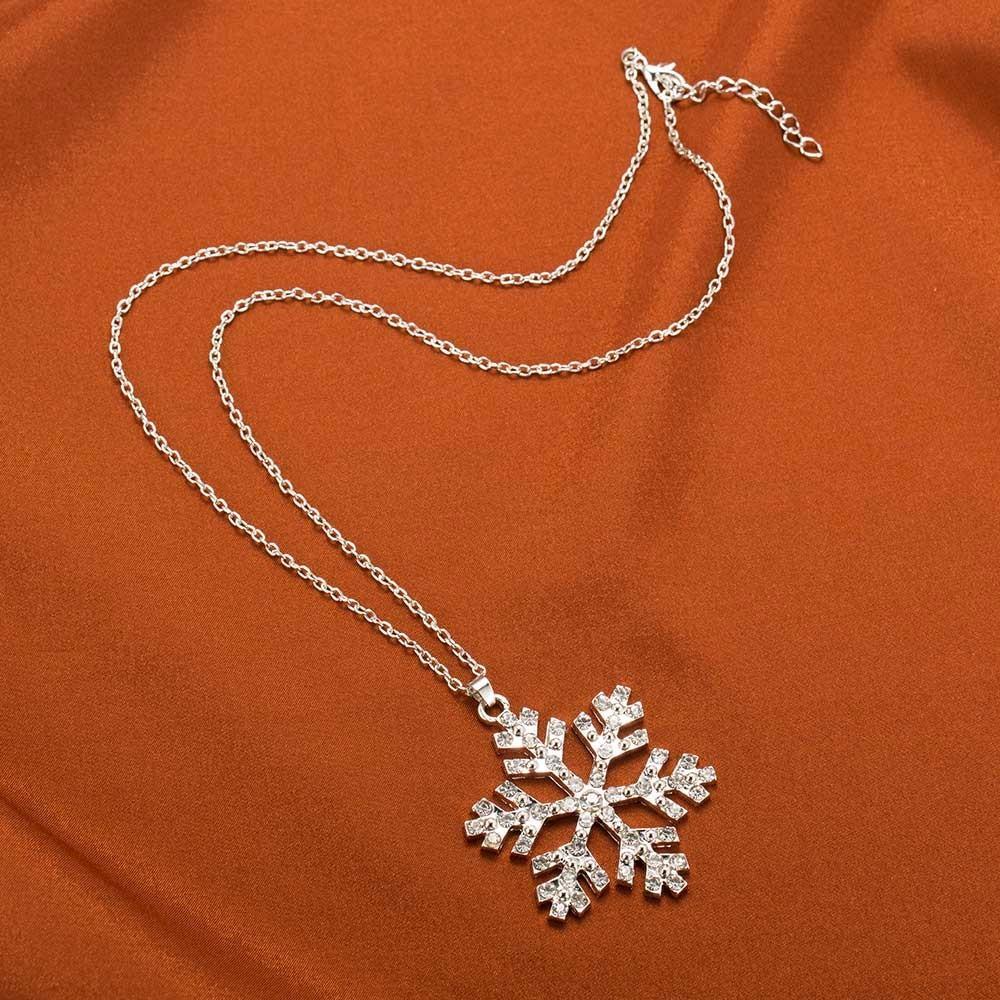 Luxury Shiny Rhinestone Snowflake Necklace Pendants Chain Long