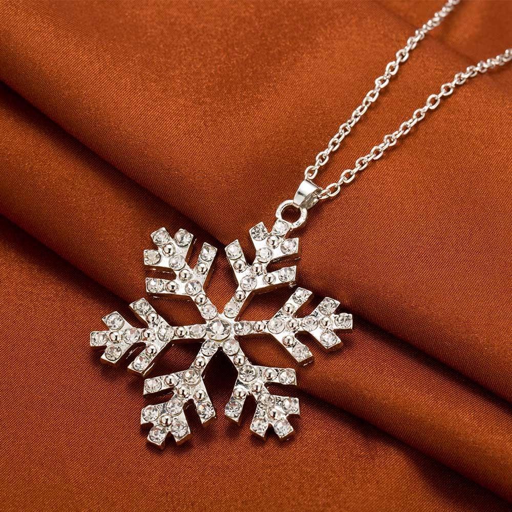 Luxury Shiny Rhinestone Snowflake Necklace Pendants Chain Long