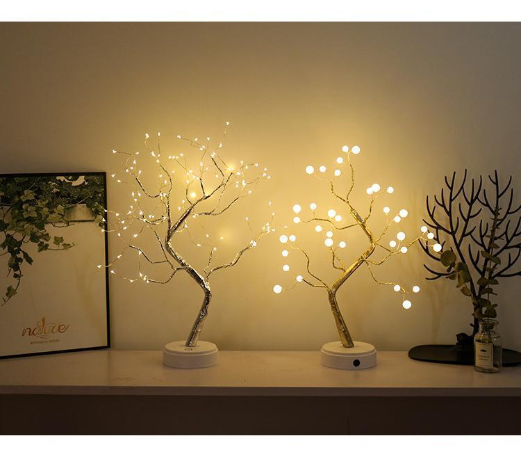 Icool LED Copper Wire Tree Shape Night with Touch Sensor Switch Decoration Battery USB Led Table Lamp Table Light