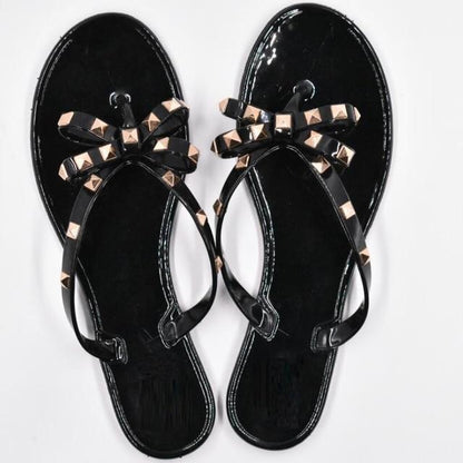 Fashion Woman Flip Flops  Shoes Cool Beach Rivets big bow flat sandals