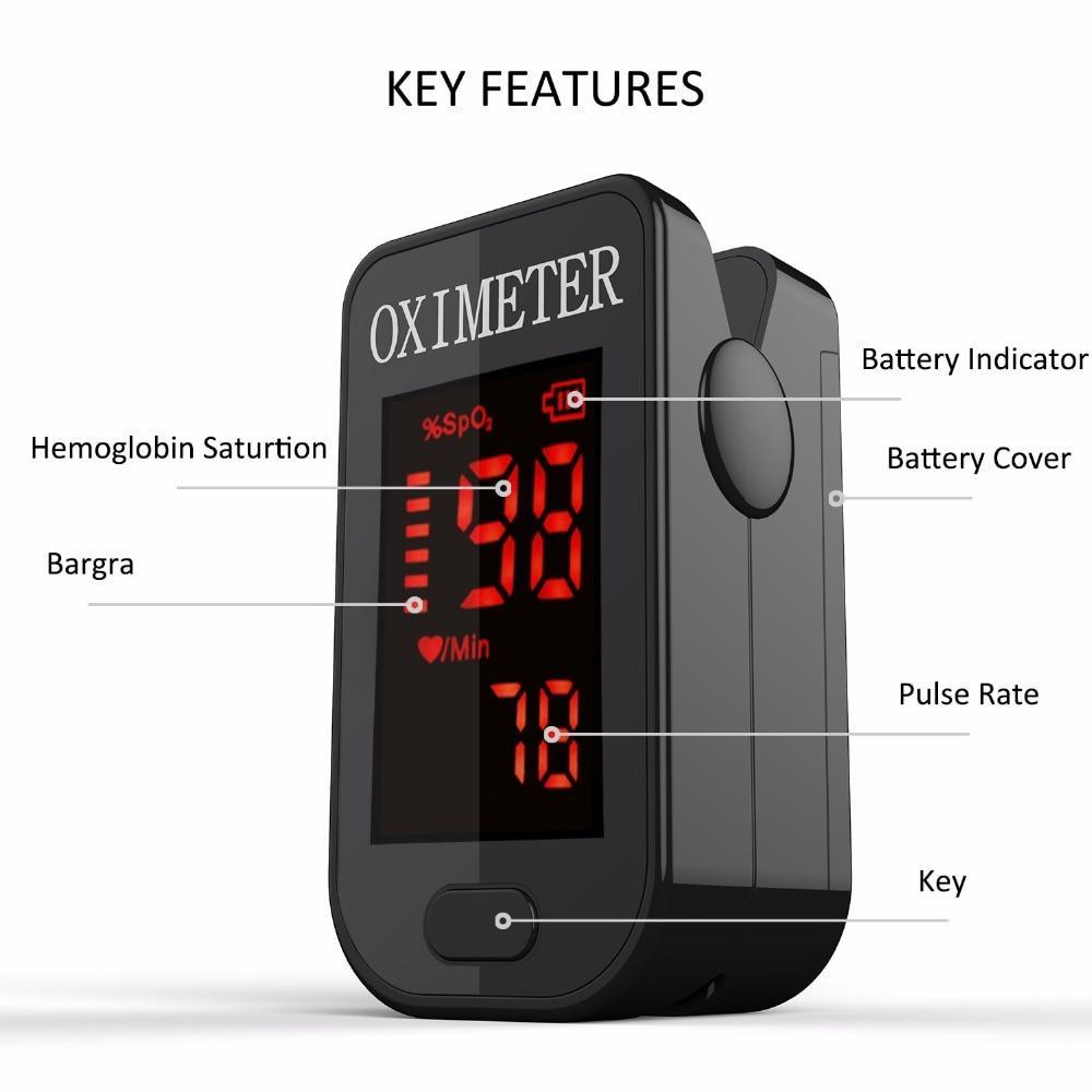 Household Health Monitors Oximeter CE Medical Heart Rate Monitor LED Fingertip Pulse Oximeter Finger Blood Oxygen Cool Black