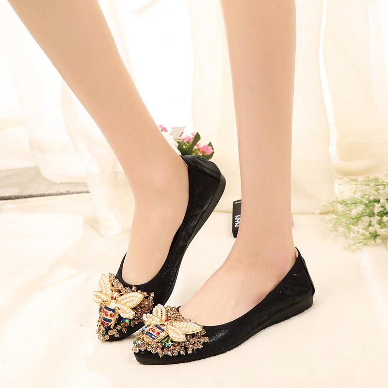 Crystals Flat Shoes Woman Comfortable Soft Slip On Elegant Ladies Loafers