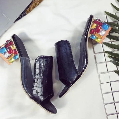 Elegant Crystals Chunky Heels Woman Sandals