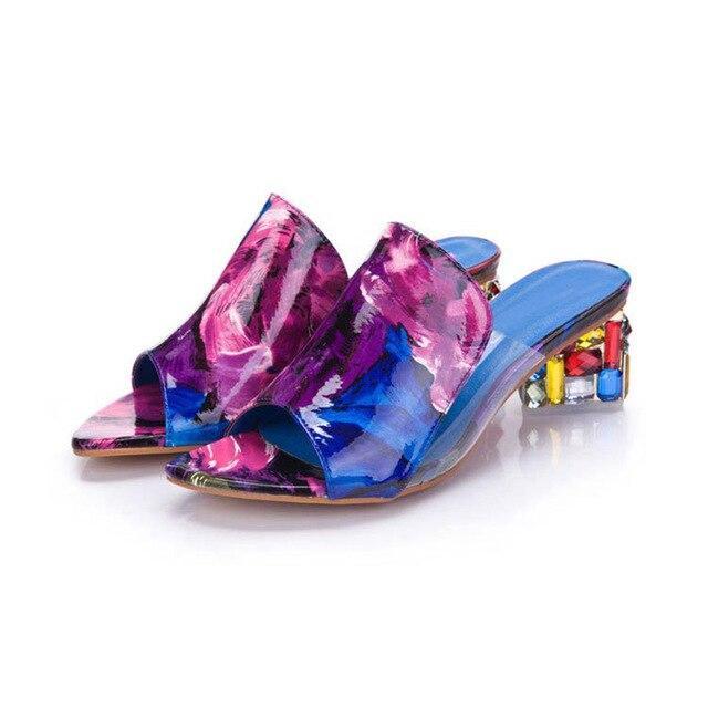 Elegant Crystals Chunky Heels Woman Sandals