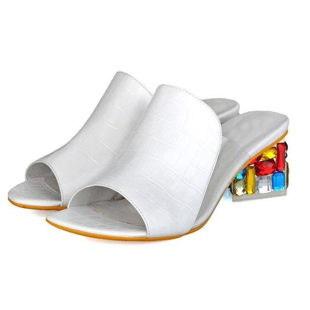 Elegant Crystals Chunky Heels Woman Sandals