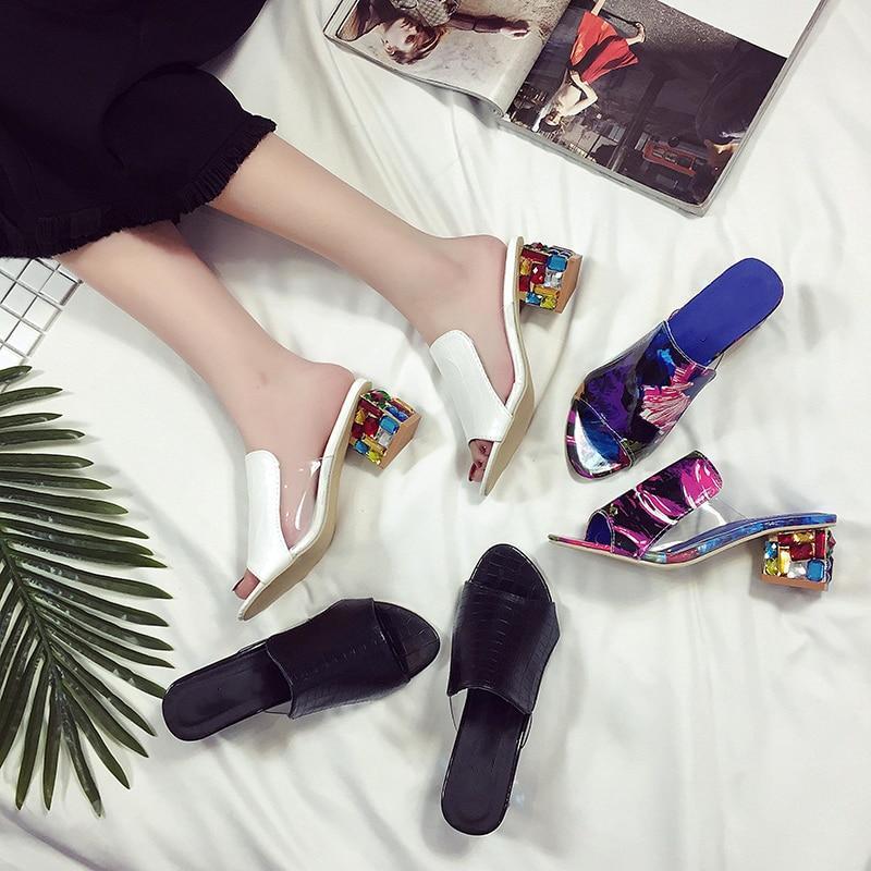 Elegant Crystals Chunky Heels Woman Sandals