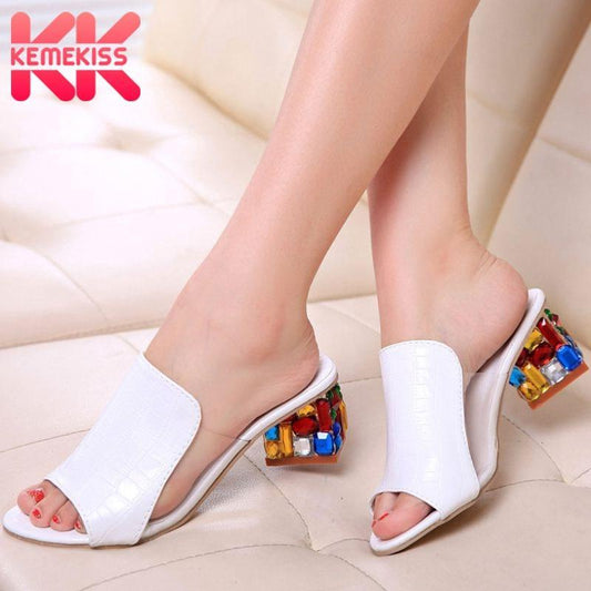 Colorful Rhinestone Crystals Heels Peep Toe Summer Women Shoes