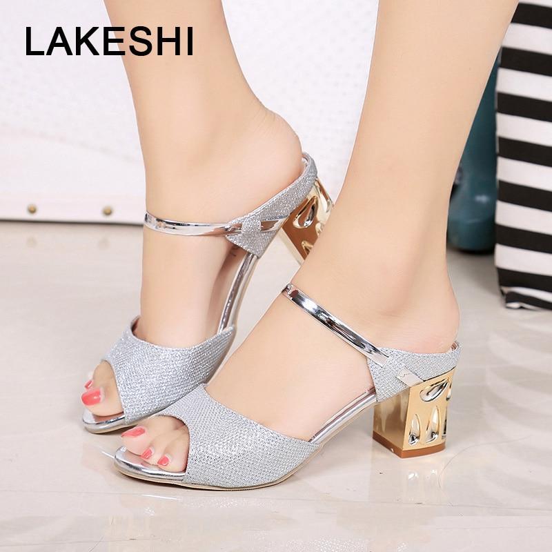 Metal Square Heel Women Sandals Women Heel Shoes