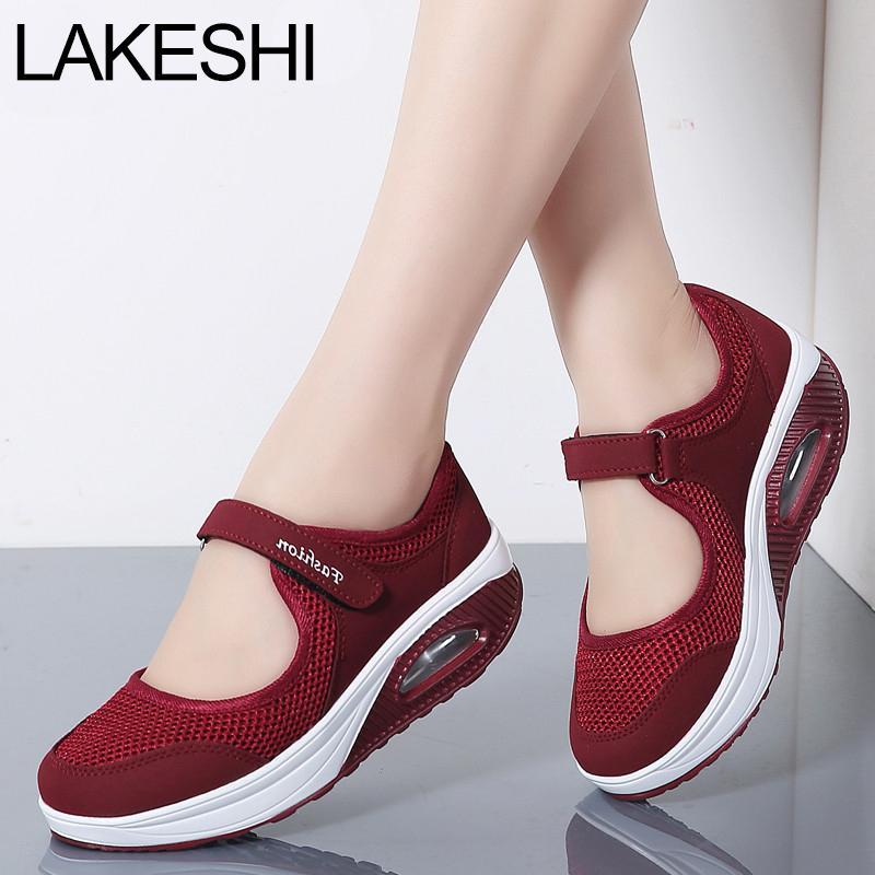 Fashion Women Flats Platform Shoes Breathable Mesh Casual Shoes