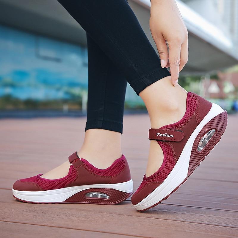 Fashion Women Flats Platform Shoes Breathable Mesh Casual Shoes