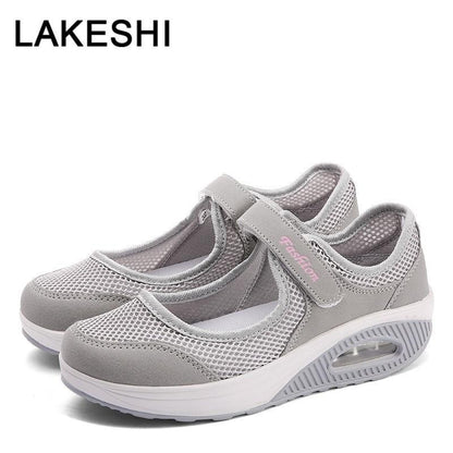 Fashion Women Flats Platform Shoes Breathable Mesh Casual Shoes