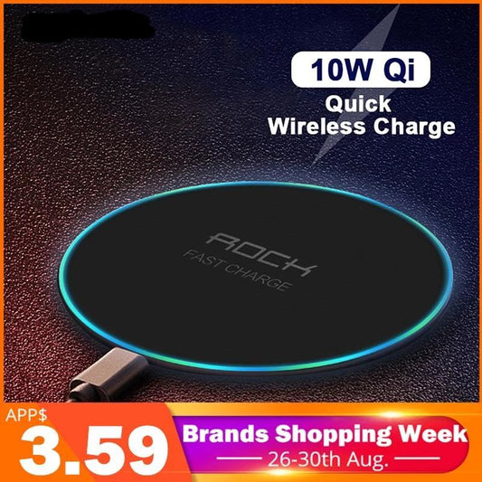 LED Breathing Light 10W Wireless Charger , Icool Fast Wireless Charging Pad For iPhone X XS 8 Samsung Huawei P30 Xiaomi