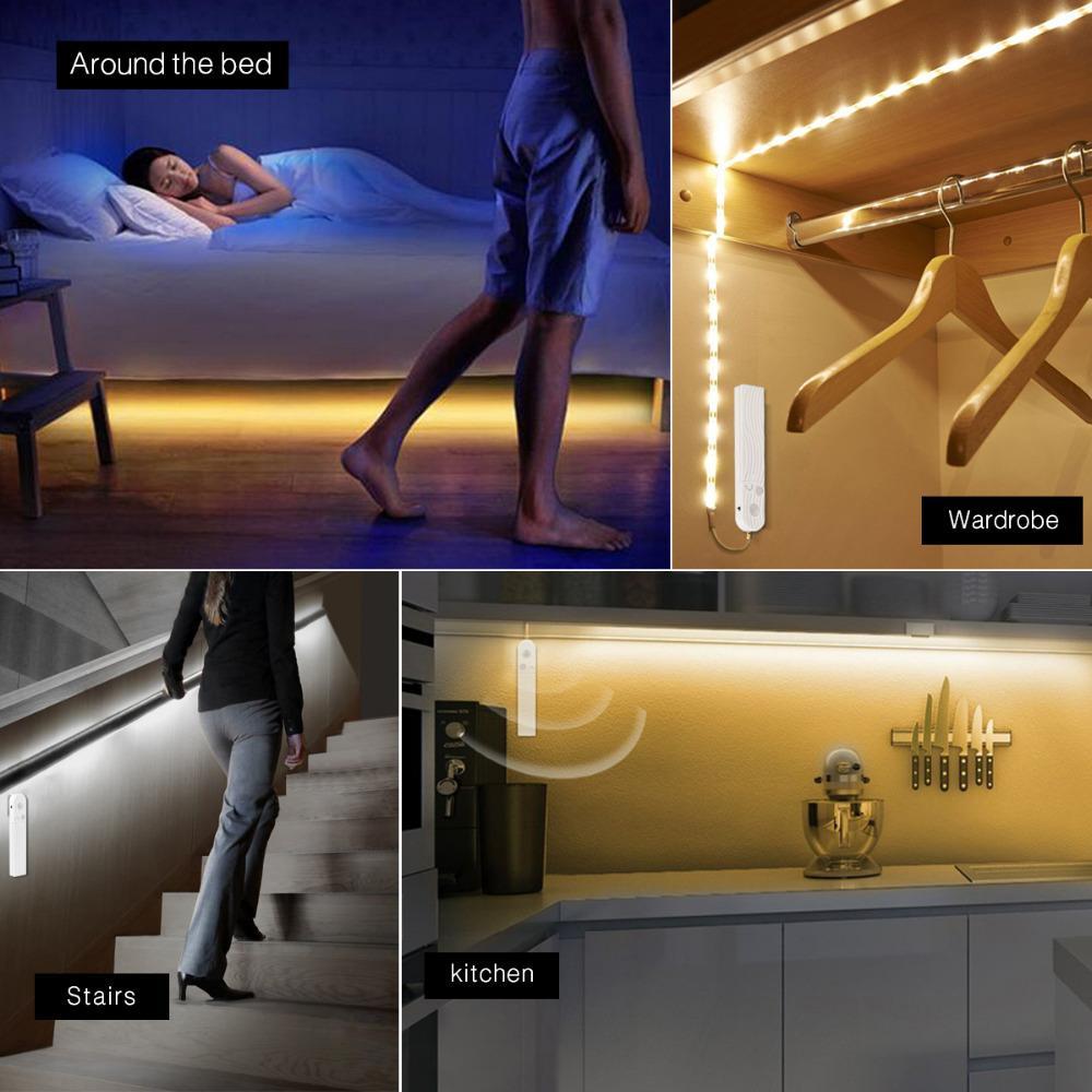 LED Under Cabinet light LED Strip led Lamp with Wireless PIR Motion Sensor USB Port light Closet Stairs Wardrobe Bed Side Light