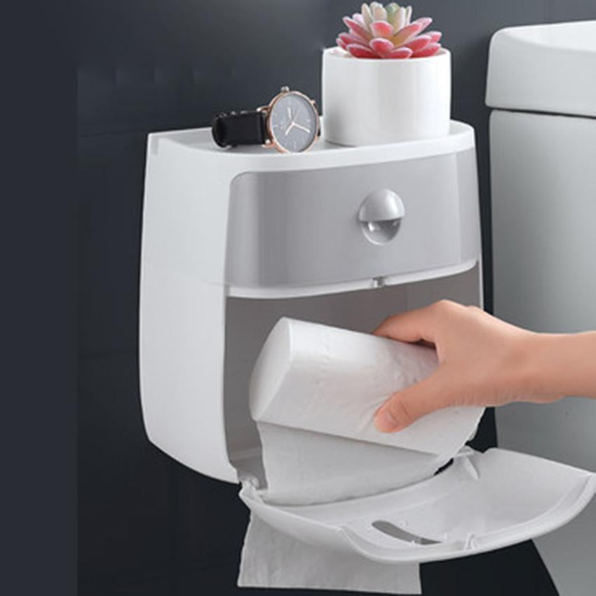 LF82003toilet paper holder plastic bathroom double paper tissue box wall mounted paper shelf storage box toilet tissue dispenser