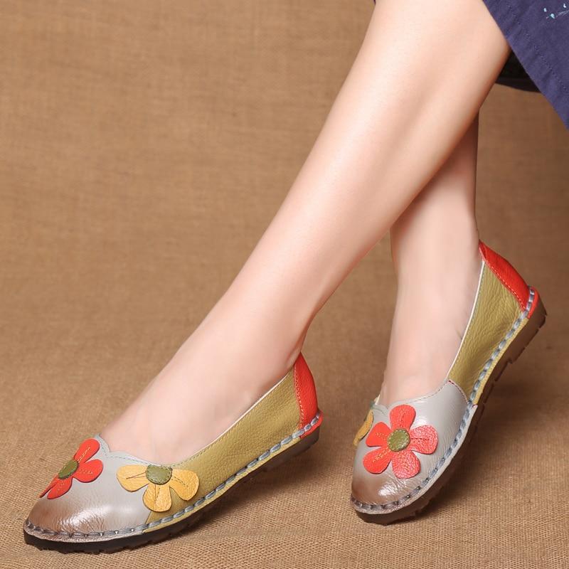 Leather Shoes Women Flats Slip