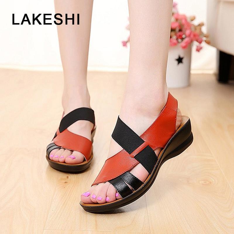 Leather Women Sandals Soft Bottom Mother Sandals