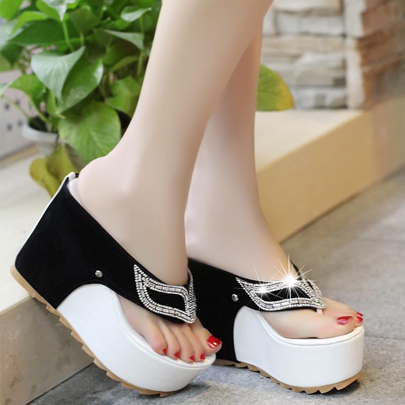 Woman Rhinestone Flip Flops Spuer High heels Wedges Platform Fashion Beach Sandals